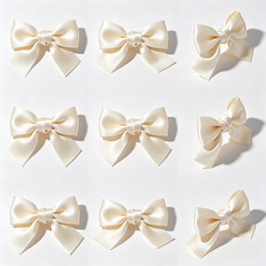 Lazo de Satén Crema Suave, Lazo Decorativo Pre-Atado Hecho a Mano para Envoltura de Regalos Premium, Adorno para el Cabello, Aniversario - Product Image 3