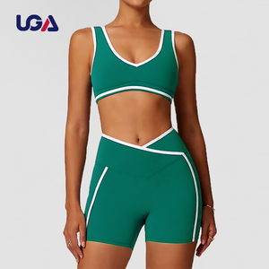 Color Blocking Sportswear Manufacturer Gym Fitness Leggings Set Striped Activewear Women Sports Bra Outfit Yoga Sets For Women