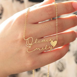 Tối Giản 18K Mạ Vàng Hình Trái Tim Tùy Chỉnh Hai Tên & Vài Tên Vòng Cổ Trong Sterling Bạc - Product Image 1