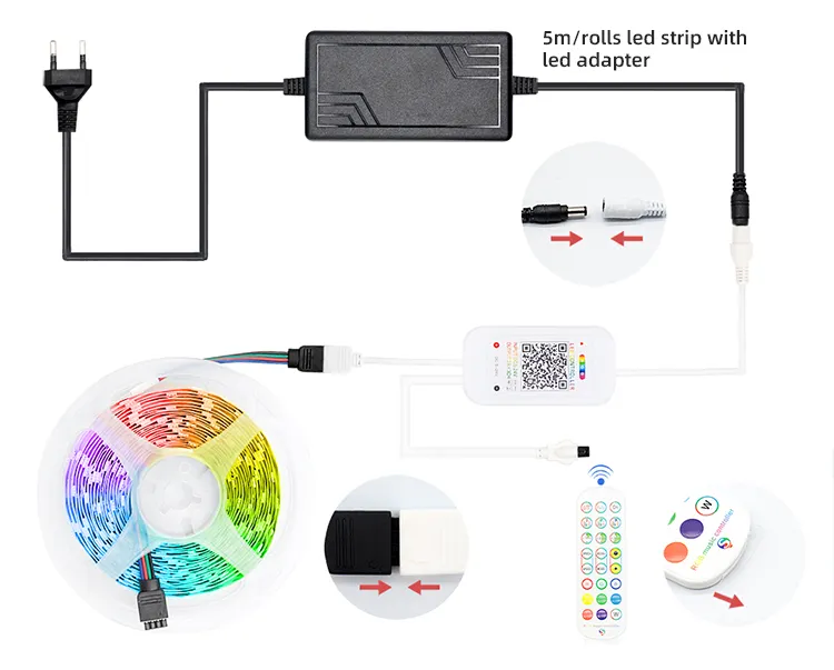 Wholesale Smart strip Light Kit App Remote Control Bluetooth 5050 RGB Colorful Digital LED Strip Light for Decoration