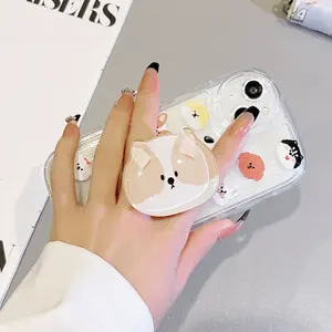 Promotional Cartoon Cute Dog Shape Acrylic Phone Holder Custom Logo Epoxy Plastic Acrylic Phone Socket Grips