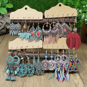 Boucles d'oreilles pendantes bohèmes en alliage, motif plume, pour femme, collection 2024 - Product Image 1