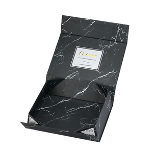 Customized Black Marble Printed Magnetic Gift Boxes With Magnetic Lid For Packaging Rigid Folding Paper Gift Box With Ribbon
