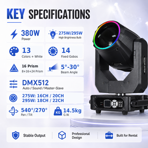 Faro mobile Sharpy 295W 14R con prisma a nido d'ape, DMX512, 12 pattern, 14 colori, per DJ, club, discoteche, concerti, illuminazione scenica <span class=keywords><strong>Plus</strong></span> - Product Image 3
