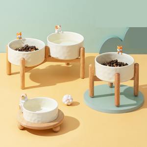 Gamelle double pour chat et chien, peinte à la main, surélevée, anti-renversement, protection du cou, forme arrondie, durable, pour usage alimentaire, vente en gros - Product Image 1