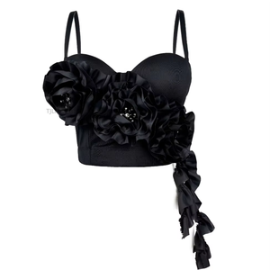 Nouveau Corset Halter Printemps à Motif Floral et Franges, avec Armatures et Coussinets, Coupe Ajustée, Tendance - Product Image 4