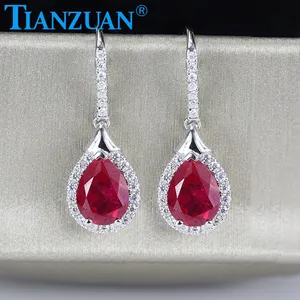 925 SILVER 10K 14K 18K GOLD Synthetic Corundum With Cracks Inside And Lab Grown Ruby Earrings Gift Jewelry