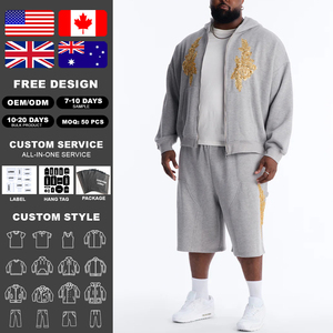 KingSen Wholesale Men Custom Gold Sequin Embroidery Zip Hoodie Heavyweight Cotton Oversized Sweatshirt Luxury Streetwear - Product Image 2