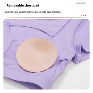 Özel logo elastik sıkıştırma ön Hollow tasarım kırpma üst T-shirt ve sutyen 2 in 1 kadın spor eğitimi koşu üst giyim - Product Image 2