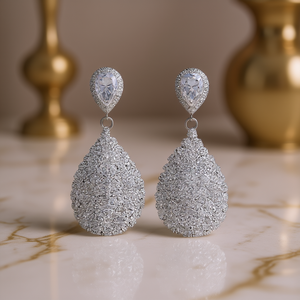 Orecchini pendenti di lusso in oro bianco con cristalli per donna, montatura a castone, in argento 925, a forma di goccia, con strass, gioielli da matrimonio - Product Image 2