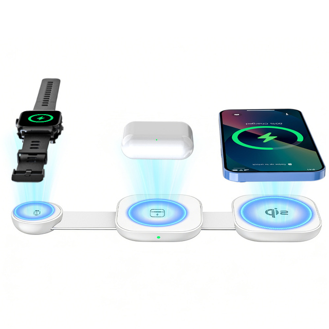 Mini 3-in-1 15W Wireless Charging Stand with Magnetic Phone Pad Dock for iPhone Watch Earbuds