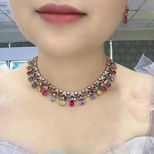 Collar de Vestir de Noche Colorido, Sexy y Exagerado, Chapado en Oro Rosa sobre Latón, Joyería de Lujo con Polvo <span class=keywords><strong>Morgan</strong></span>, Cadena Corta - Product Image 2