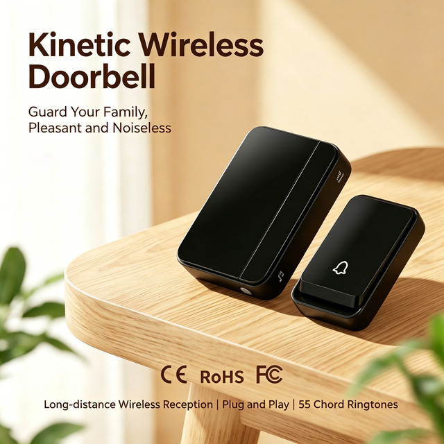 Hot Selling Ip44 Waterproof Button 55 Music Melodies 200m Distance Range Self Powered Wireless Doorbell