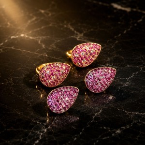 Xinfly Solid 18K Gold Natural Pink Sapphire Diamond Huggie <b>Earrings</b> Teardrop Outline 2.0ctw AU750 Niche Jewelry Factory Price - Product Image 5
