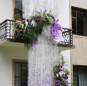 Rideau de fond de scène de mariage LANJO, directement de l'usine, en fil de nylon perlé et cristal, avec plumes blanches, pour l'aménagement de la zone d'accueil - Product Image 5