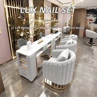 Table et Chaise de Manucure Luxe Moderne pour Salon de Beauté, Acier Inoxydable et Bois Marbre pour Application en Centre Commercial