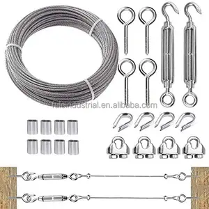 Drahtseilschnur-Kabel Balkon Treppen-Treppengeländer-Kit Haken-Auge Schneckenverschluss-Clamp 50 Fuß Edelstahldraht Seilschnur-Schraub-Auge