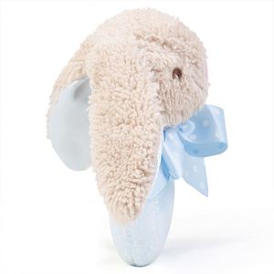 Hochet en peluche pour bébé, lapin <span class=keywords><strong>beige</strong></span> doux avec anneau bleu, poignée douce et anneau de préhension avec nœud bleu - Product Image 3