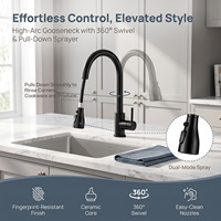 Robinet de cuisine OEM en acier inoxydable, monotrou, avec douchette extractible, arc haut, valve en céramique, montage sur plan, prix direct usine