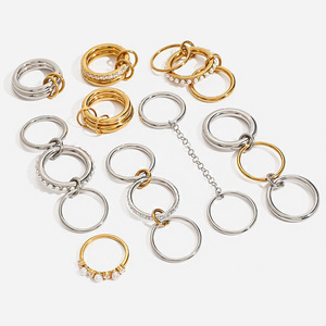 Bague empilable en acier inoxydable avec perles et zircon, design géométrique, bijou unisexe tendance, cadeau - Product Image 1