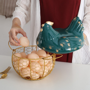 Egg Storage Basket With Handle Flip Top <b>Lid</b> Iron Mesh Chicken Shape Kitchen <b>Decorative</b> Container For Eggs 12 Count - Product Image 2