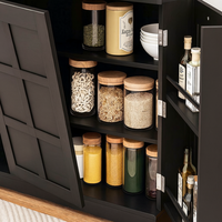 Aparador de Comedor Moderno con Acabado en Negro Mate y Aspecto de Madera, Mueble para Cafetería, 3 Cajones, Contenedor de Basura Inclinable Oculto y Ajustable