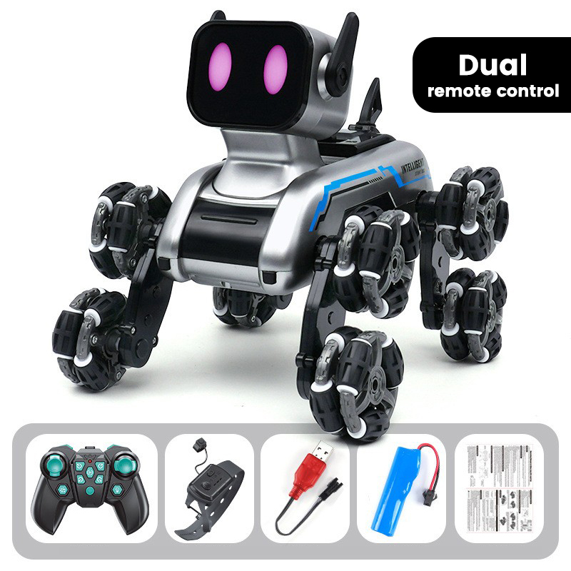 Robot Chien Télécommandé 8 Roues – Acrobatie 360°, Transformation, Lumières LED, Musique – Double Batterie – Cadeau 4-12 Ans
