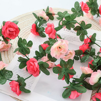 Guirlande murale de fleurs artificielles en soie, rose et fleur de cerisier, 45 têtes, plante décorative pour plafond, moulage par injection, mariage, maison