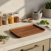 Klassieke multifunctionele dienblad van massief hout, rechthoekig, voor fruit, kaas, snacks, opbergruimte, makkelijk schoon te maken, duurzaam, duurzaam, gegraveerd