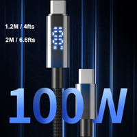 Cable de Carga Rápida USB C a USB C de 100W PD con Pantalla LED de Potencia, Cable de Datos Trenzado de Nailon de Alta Corriente de 5A para Laptop, Teléfono y Tablet