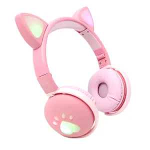 Kualitas Tinggi Cantik Hot Dijual Hadiah Bluetooth Headset BK1-LED Kucing Lucu Wireless Headphone untuk Anak Perempuan Bluetooth Headphone