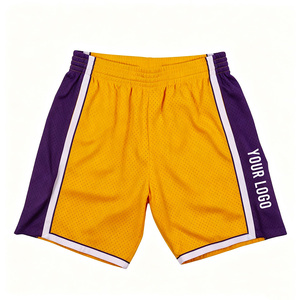 Pantalones Cortos de Baloncesto Amarillos y Morados para Hombre, Cintura Elástica, Franja Lateral, Transpirables, para Uso en Exteriores, con Espacio para tu Logotipo en la Pierna Derecha - Product Image 1