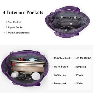 Sac fourre-tout en toile imperméable en nylon, sac à bandoulière multi-poches, sac de travail pour ordinateur portable, sac à main pour professeur - Product Image 4