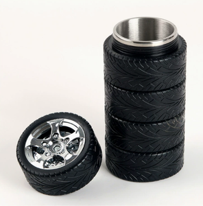 Thermos en acier inoxydable 304 <span class=keywords><strong>de</strong></span> 300 ml au design classique en forme <span class=keywords><strong>de</strong></span> roue <span class=keywords><strong>de</strong></span> voiture avec poignée, isolation <span class=keywords><strong>de</strong></span> 6 à 12 heures pour les voyages en voiture - Product Image 1