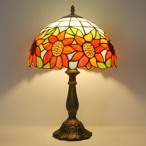 Sang trọng 12 inch Chiều rộng Tiffany bàn hoa đèn Bronze 30cm chiều rộng Tiffany bảng đèn Led Glass kim loại tròn kính màu tùy chỉnh - Product Image 6