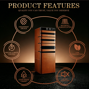 Humidor Electrónico de Cedro con Logotipo Personalizado OEM, Modelo L5, Gabinete para Cigarros de Cuero JC-152A, Venta al por Mayor de Fábrica, Humedad Constante, Capacidad para 1200 Cigarros - Product Image 2