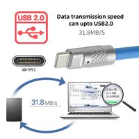 Kabel Konektor USB3.0 Biru 120W Tipe C USB-C ke USB-C Silikon Cair Ultra Lembut Kabel Pengisian Daya Cepat
