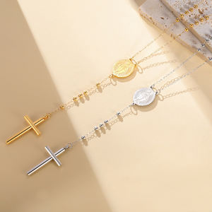 Collier long Myshape Vierge <span class=keywords><strong>Marie</strong></span> Croix, Chaîne de pull Saint <span class=keywords><strong>Christophe</strong></span>, Pendentif Croix Religieuse, Bijoux en Acier Inoxydable - Product Image 4