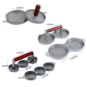 Wholesale Aluminum Alloy Manual Meat Press Three-<b>Grid</b> Meat Cake Tool with Wooden Handle Customizable Kitchen Gadget - Product Image 4