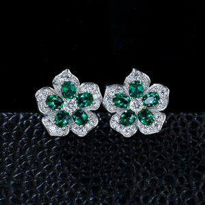 925 silver emerald <b>earrings</b> with five petal flower light luxury <b>earrings</b> - Product Image 2
