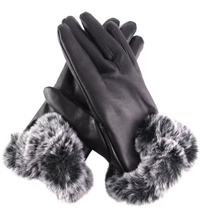 Warm Winter Eco-Friendly <b>Fur</b> Lined Leather <b>Gloves</b> Cold Weather Fashion Outdoor Wrist Length Casual Party Use - Product Image 1