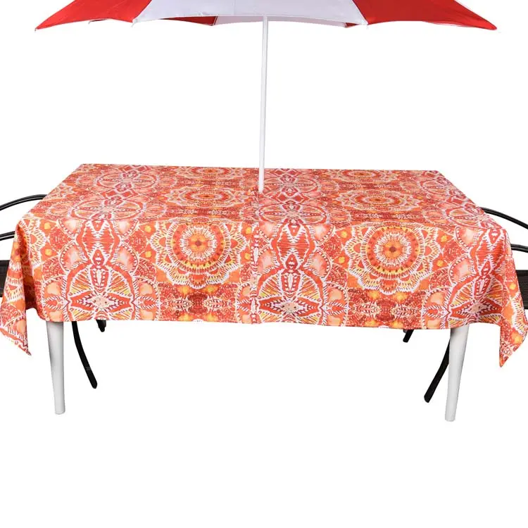 야외 오렌지 폴리 에스테르 꽃 식탁보 직사각형 식탁 천 파티 이벤트 사용자 정의 크기 패턴 인쇄 방수