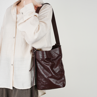 Sac seau en cuir vintage plissé avec cordon de serrage, grande capacité, décontracté, pour femme, en stock, marque privée