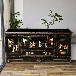 Modern Four-Door Four-Drawer Wine Cabinet Simple Chinese Furniture with Bone Stone Lacquerware for Living Room From Yangzhou