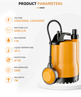 Pompe submersible portable 230V 50HZ pour eau claire, 250W, avec interrupteur à flotteur pour bassin étroit