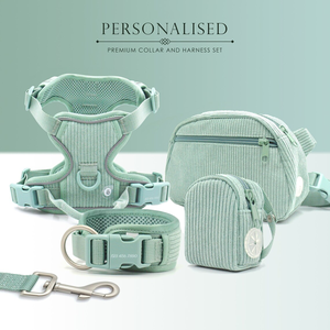 Conjunto Completo de Arnês de Veludo Cotelê para Cães Coowone com Coleira, Bolsa de Guloseimas, Bolso para AirTag, Porta-Sacos de Dejetos e Acessórios para Animais de Estimação com Logotipo Personalizado - Product Image 2