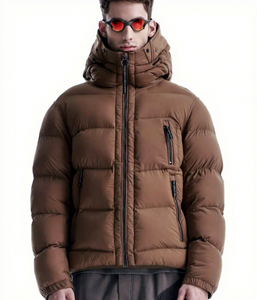 Veste d'hiver pour homme à capuche, rembourrée en duvet épais, coupe-vent, fermeture éclair, style décontracté, couleur unie, coque en polyester 2027 - Product Image 1