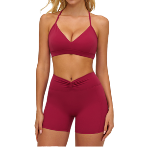 Conjunto de sujetador y shorts de cintura alta elástica para mujer, de color liso, cepillado, ecológico, ligero, transpirable, ajuste ceñido, para exteriores - Product Image 1