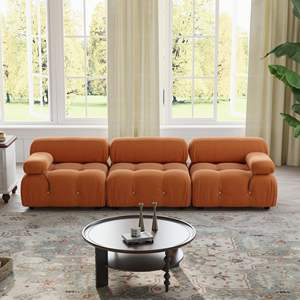 VOXHOME Sala de Estar Mario Bellini Moderno Nórdico en Forma de L 2 3 4 5 6 7 8 Asientos Naranja Terciopelo Modular Sofá Seccional Juego de Sofá - Product Image 2