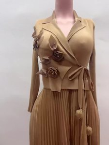 Vestidos de Mujer Ecológicos con Estampado Digital, Lisos, con Cuello de Traje, Manga Larga, Plisados, con Estampado Floral, Corte en A, Largos, a la Moda - Product Image 4